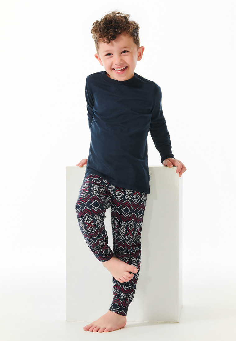 Schlafanzug lang Organic Cotton Bündchen Winter blauschwarz - Family