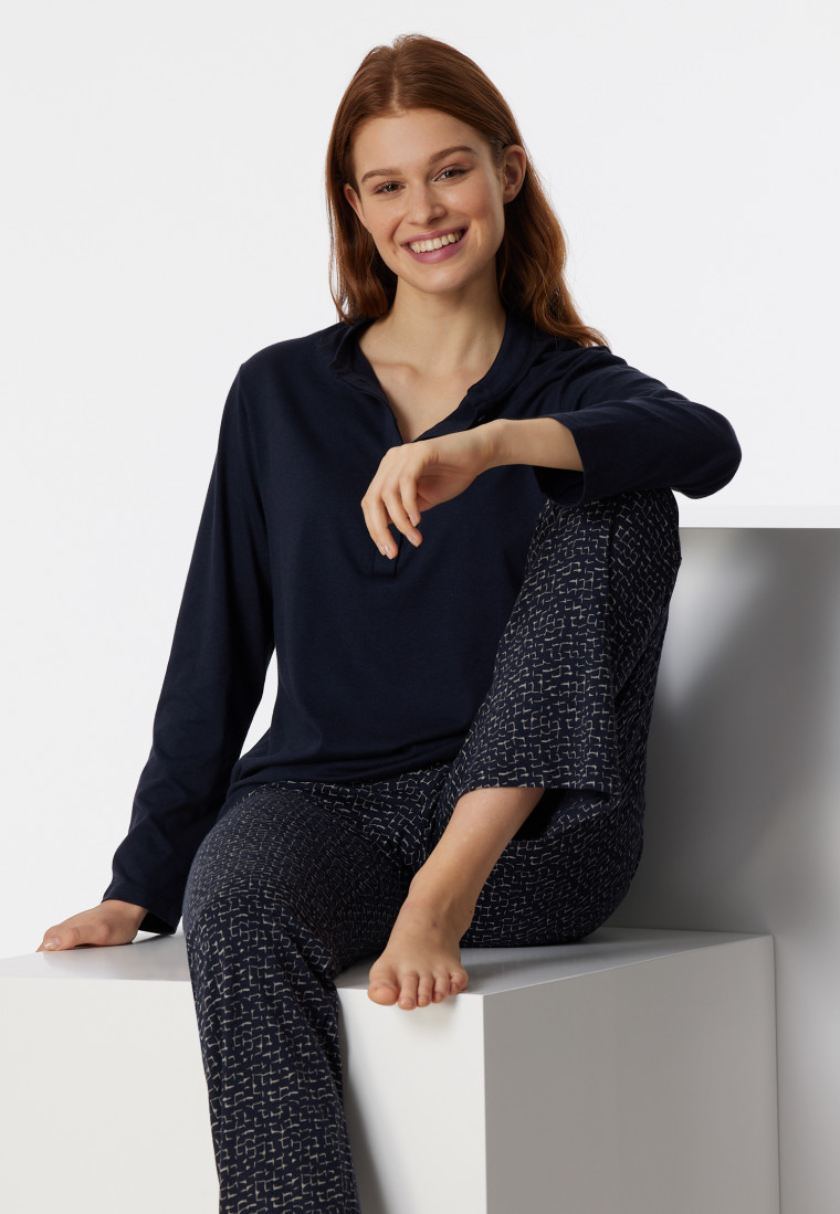 Schlafanzug lang Organic Cotton Knopfleiste nachtblau - Contemporary  Nightwear | SCHIESSER