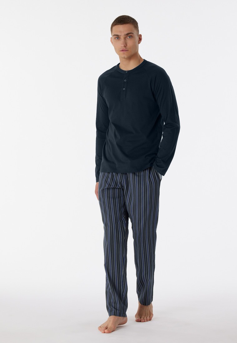 Pajamas long organic cotton button placket stripes midnight blue - selected! premium