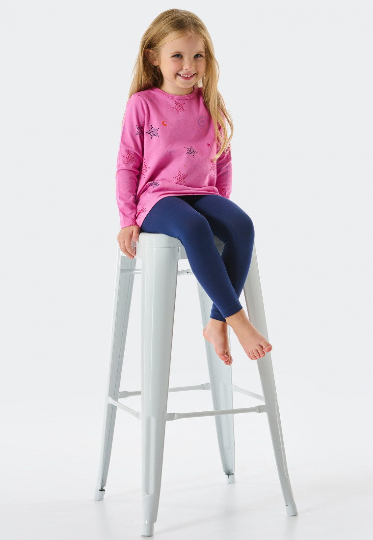 World Cotton lang Schlafanzug Leggings Weltraum Sterne SCHIESSER pink Girls | Organic -