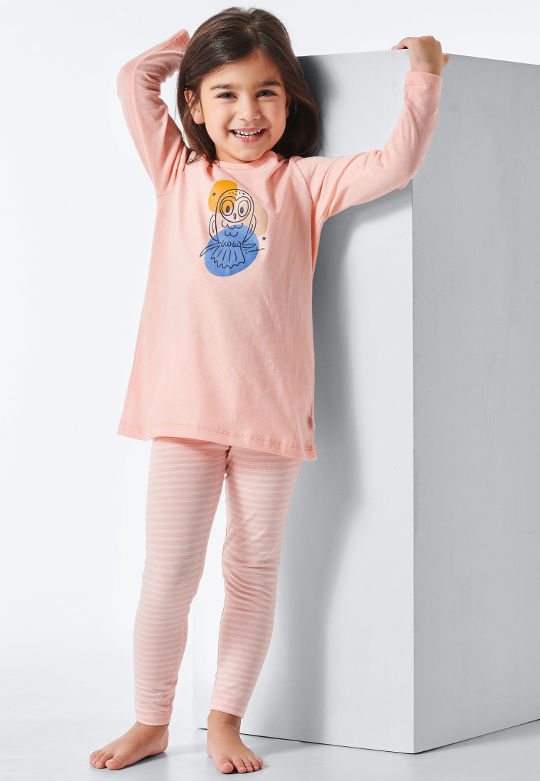 Pajamas long organic cotton stripes owl polka dots peach - Natural Love