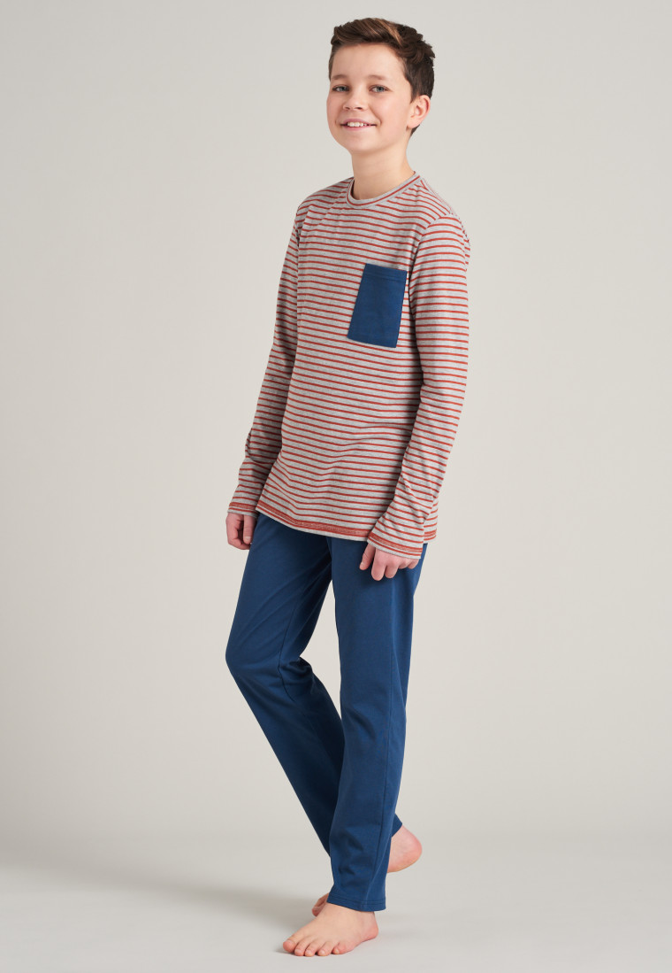 Long pajamas organic cotton stripes heather gray - Natural Love