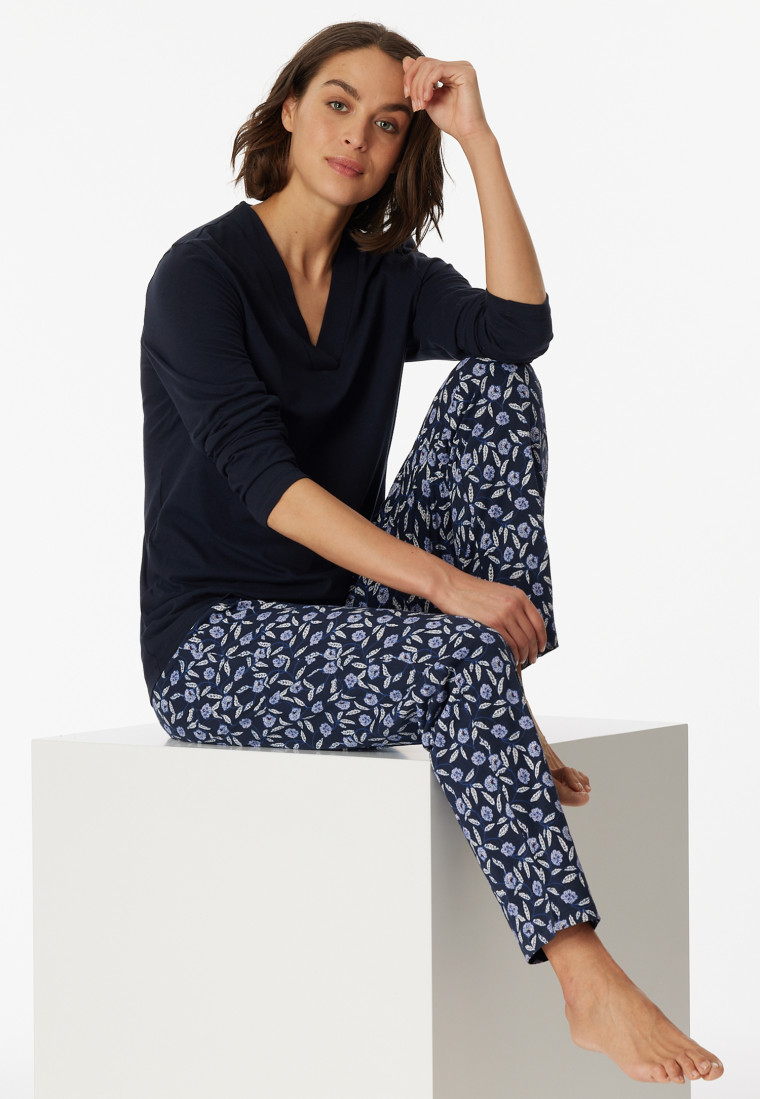 Schlafanzug - nachtblau Organic | Comfort Cotton SCHIESSER V-Ausschnitt lang Nightwear