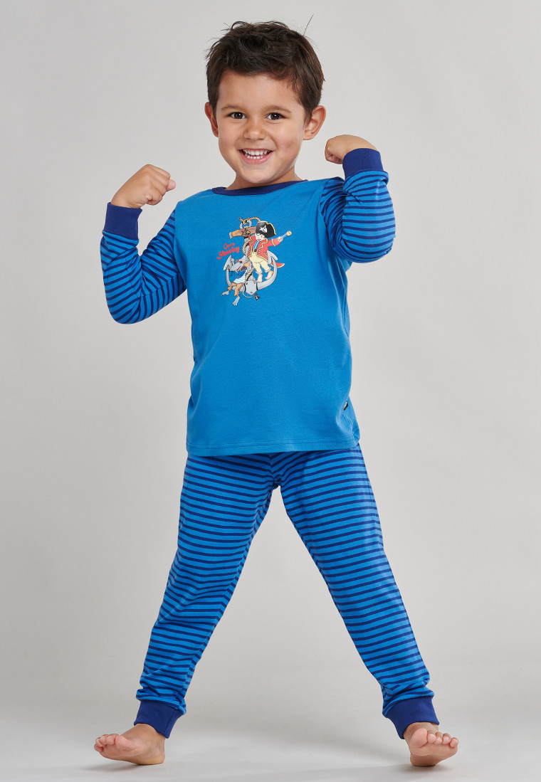 Schlafanzug lang Ringel Bündchen Pirat Anker blau - Capt´n Sharky