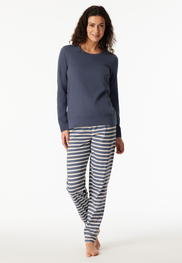 Pigiama lungo a righe blu denim - Casual Essentials