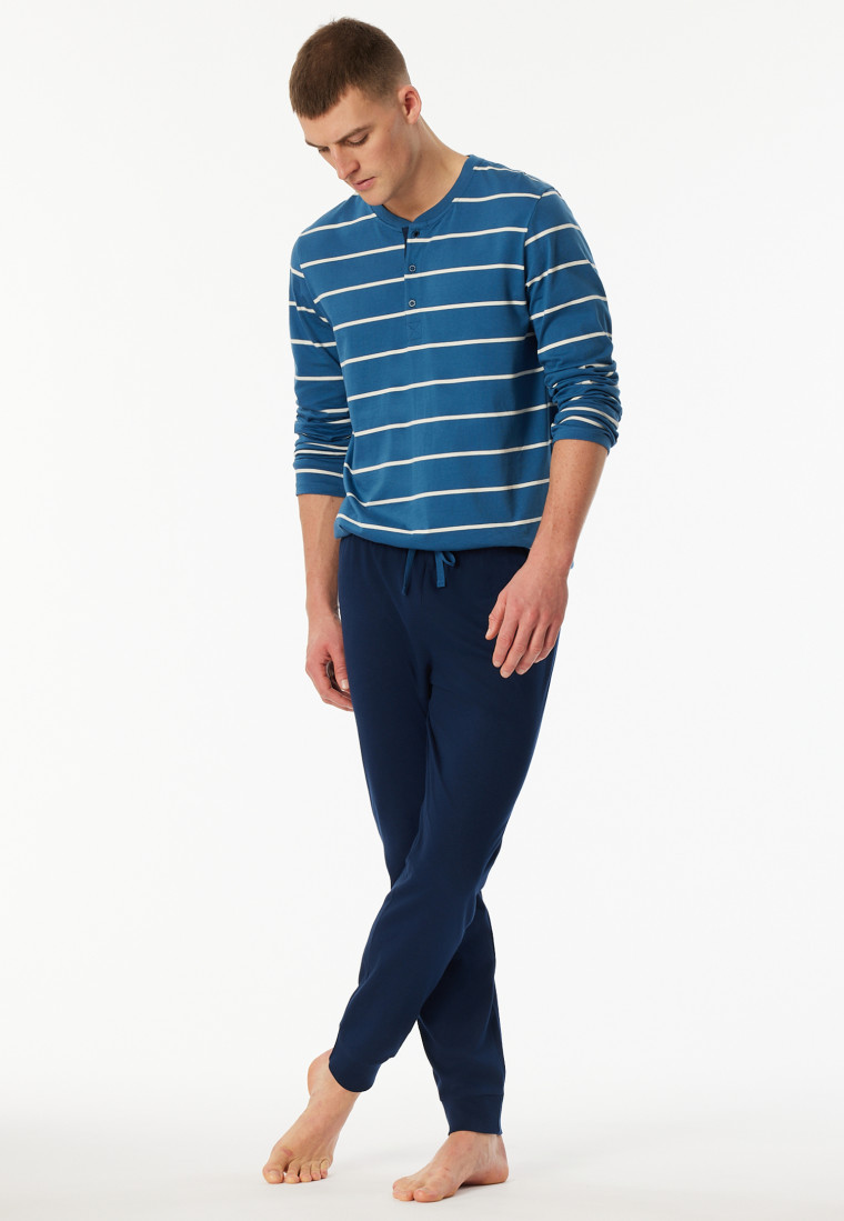 Lange pyjama knoopsluiting donkerblauw - Casual Nightwear