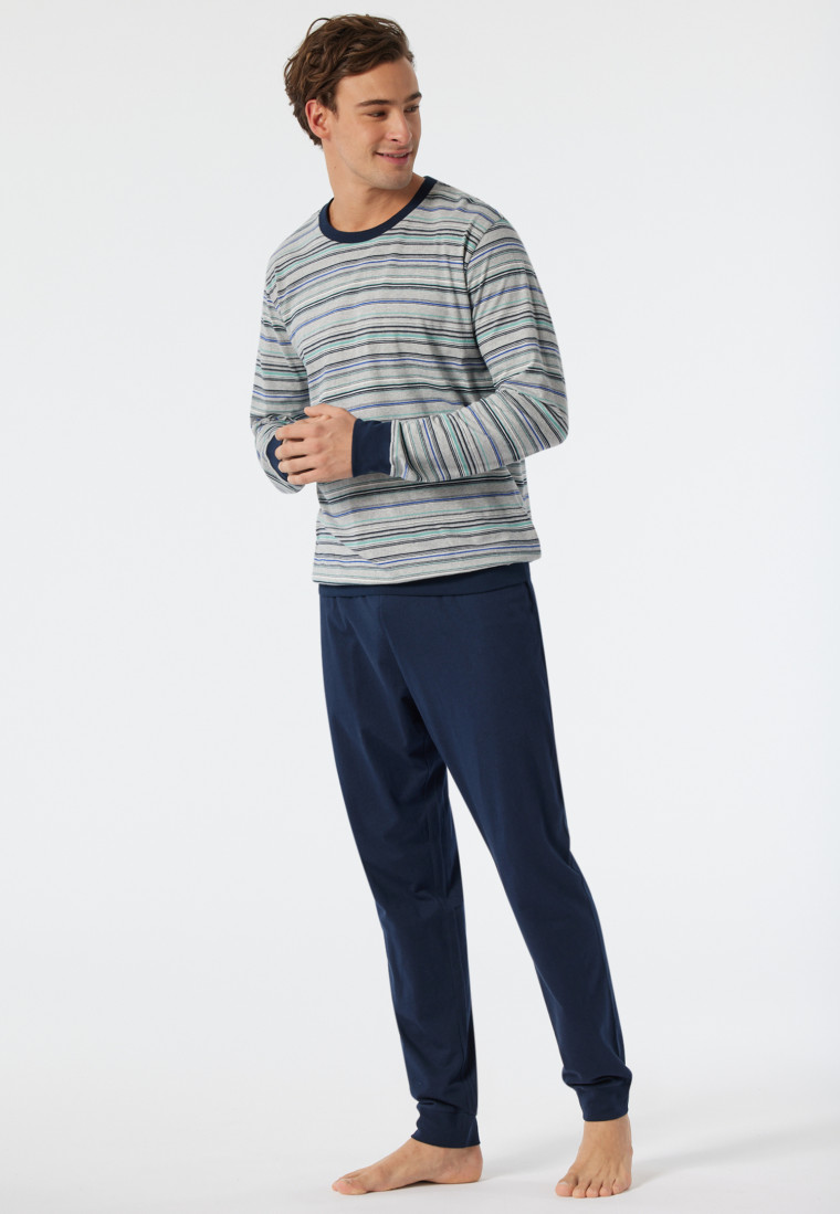 Pyjama long encolure ronde bords-côtes rayés multicolore - Fashion Nightwear