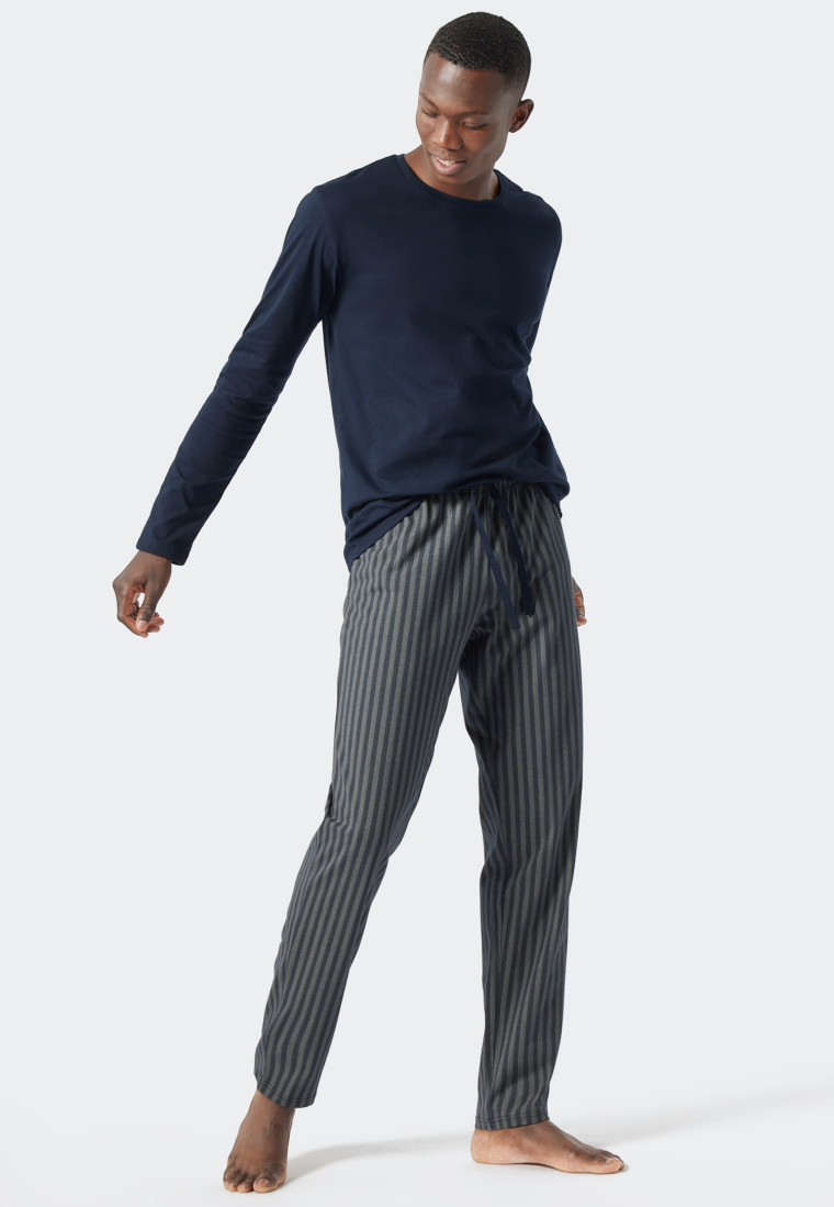 Pyjama long encolure ronde motif chevrons bleu foncé - Fashion Nightwear