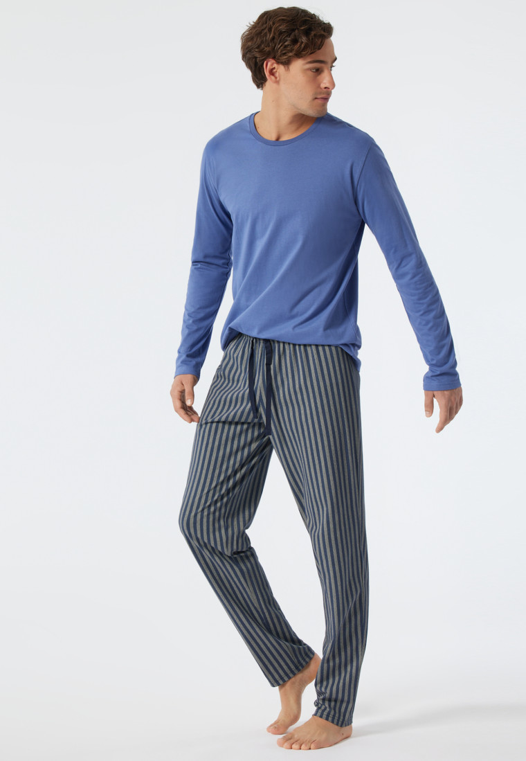 Pyjama long col rond motif chevrons bleu jean/bleu foncé - Fashion Nightwear