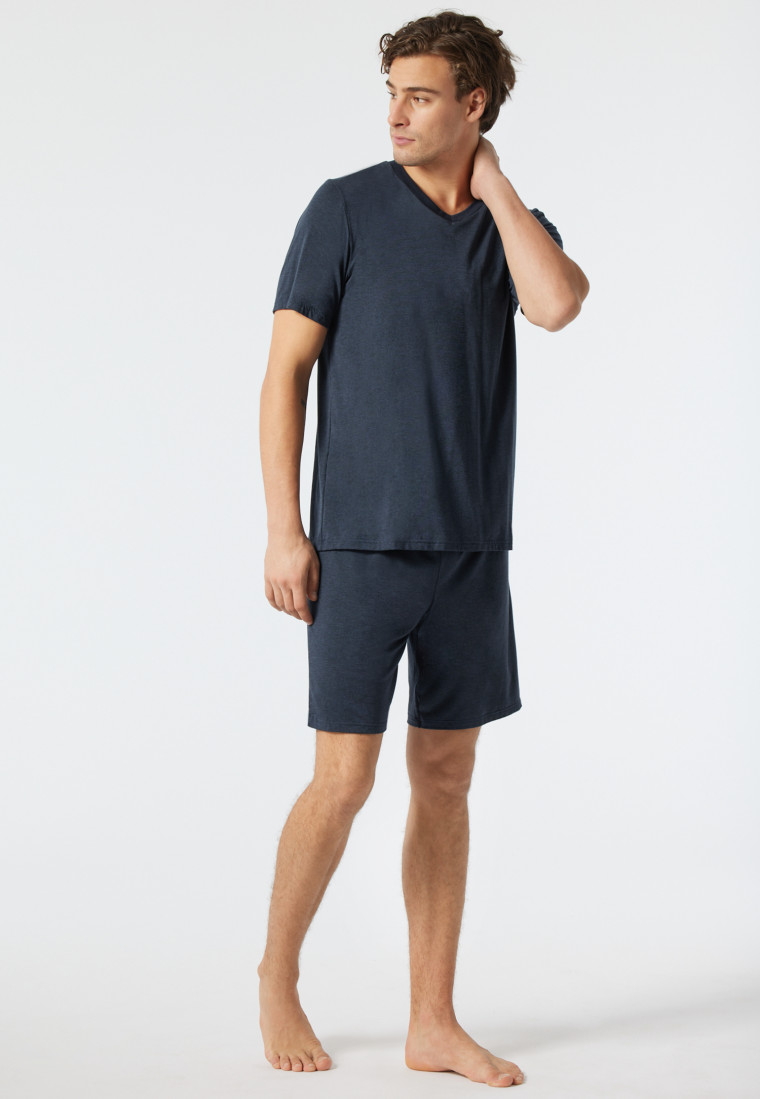 Pyjama court encolure ronde motif tencel mille-raies bleu - selected! premium