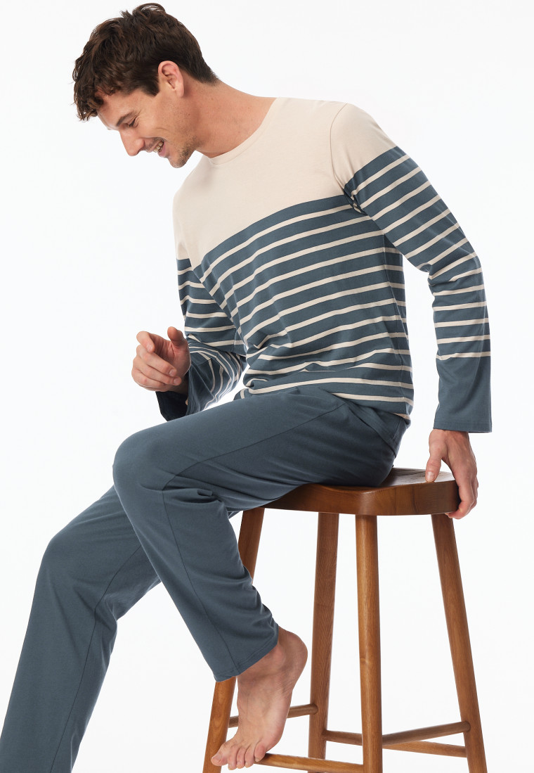 Schlafanzug lang Streifen jeansblau - Casual Nightwear