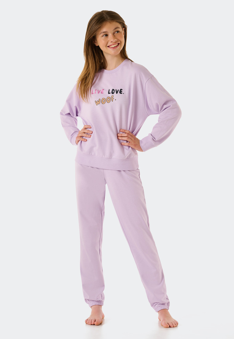 Pyjama long molletonné coton bio bords-côtes lilas - Tomorrows World