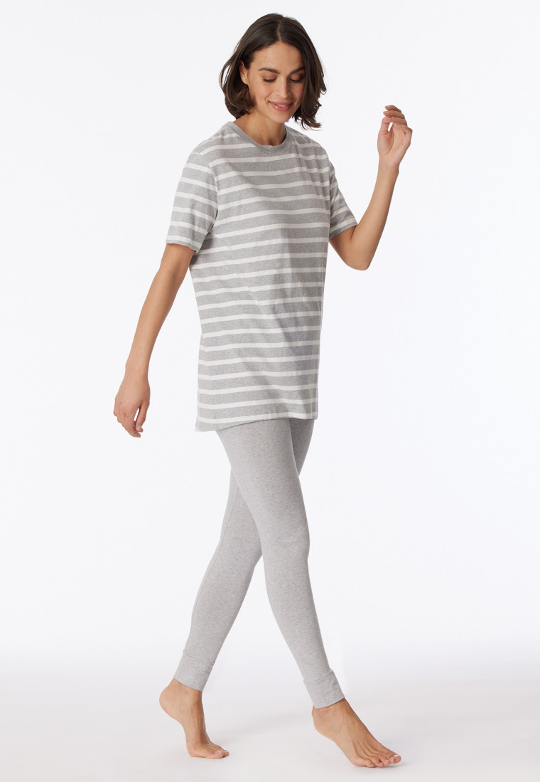 Pyjama lang T-shirt legging gestreept grijs-gemêleerd - Casual Essentials