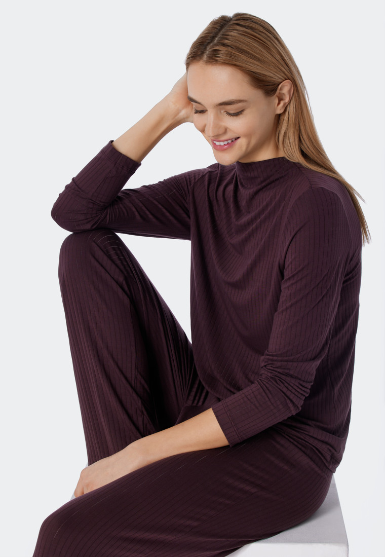Schlafanzug lang Tencel Kaminkragen burgund - selected! premium