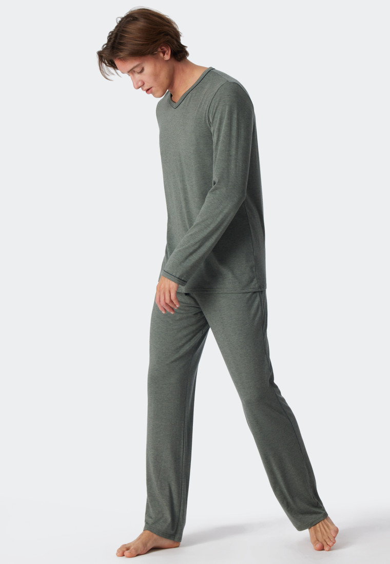 Pyjama lang Tencel V-hals gestreept jade - Selected! Premium