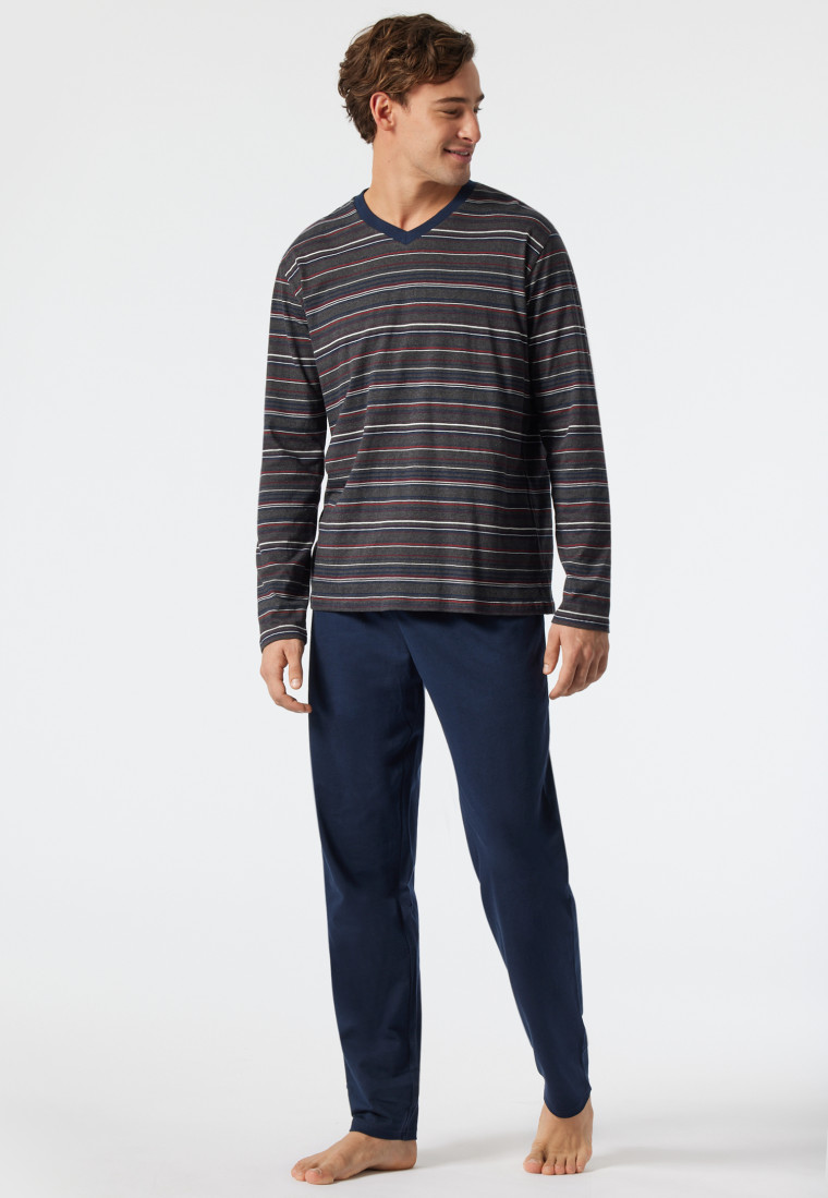 Pajamas long V-neck striped multicolored - Fashion Nightwear