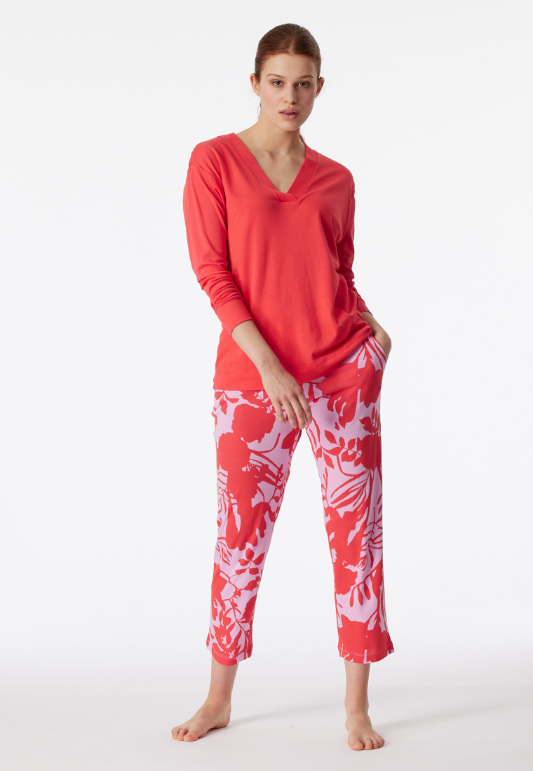 Pyjama lange V-hals rood - Modern Nightwear