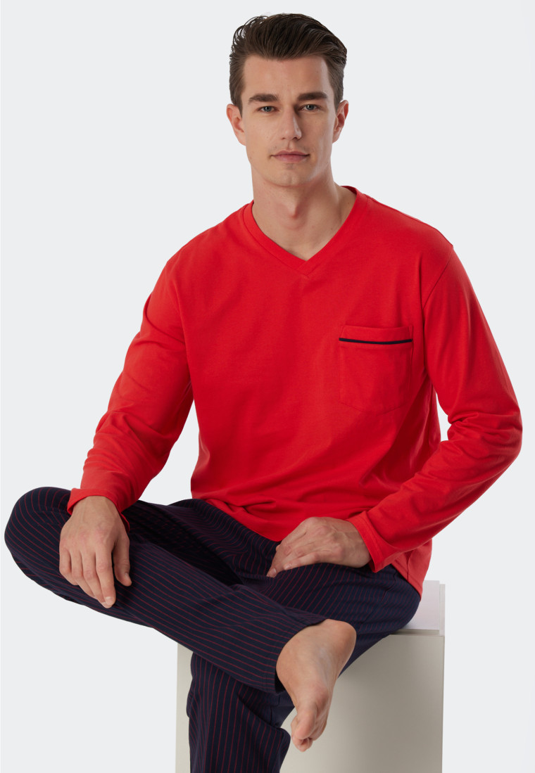Pajamas long V-neck stripes red - ComfortFit