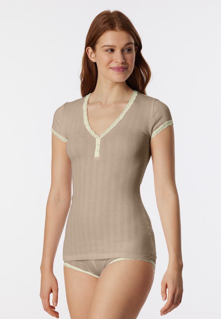 Shirt korte mouw beige - Revival Agathe