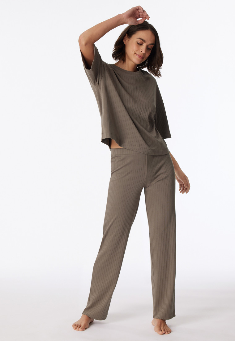 Tee-shirt manches courtes interlock coton bio taupe - Mix+Relax