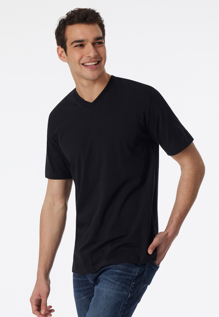 Shirt kurzarm Jersey 2er-Pack V-Ausschnitt schwarz - American T-Shirt