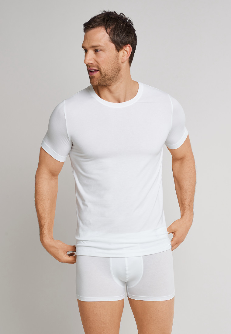Shirt kurzarm Jersey elastisch rundhals weiß - Long Life Soft