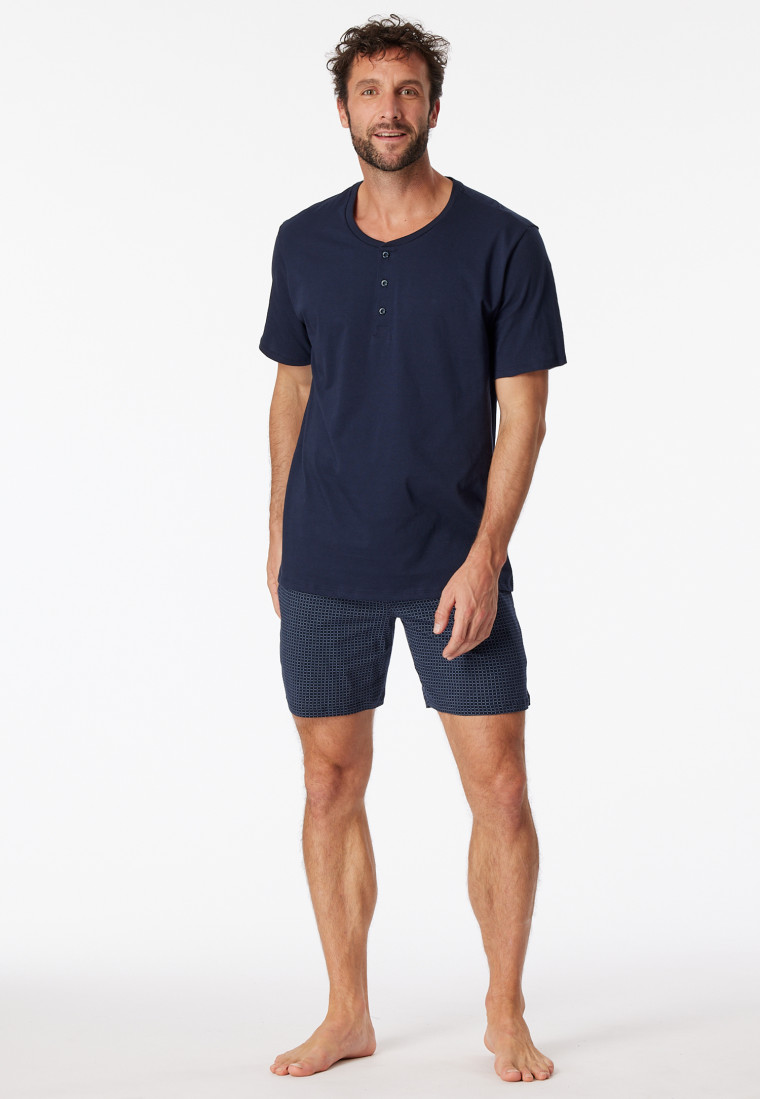 Schiesser Shirt kurzarm Jersey Knopfleiste dunkelblau - Mix+Relax