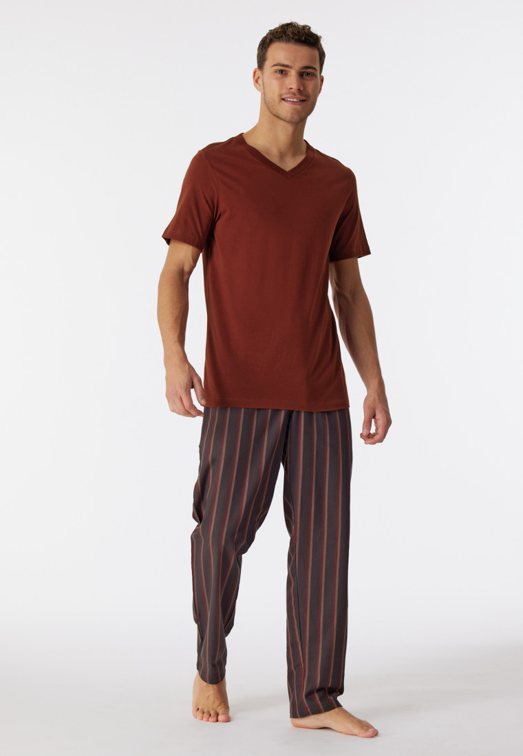 Shirt korte mouwen biologisch katoen V-hals terracotta - Mix+Relax
