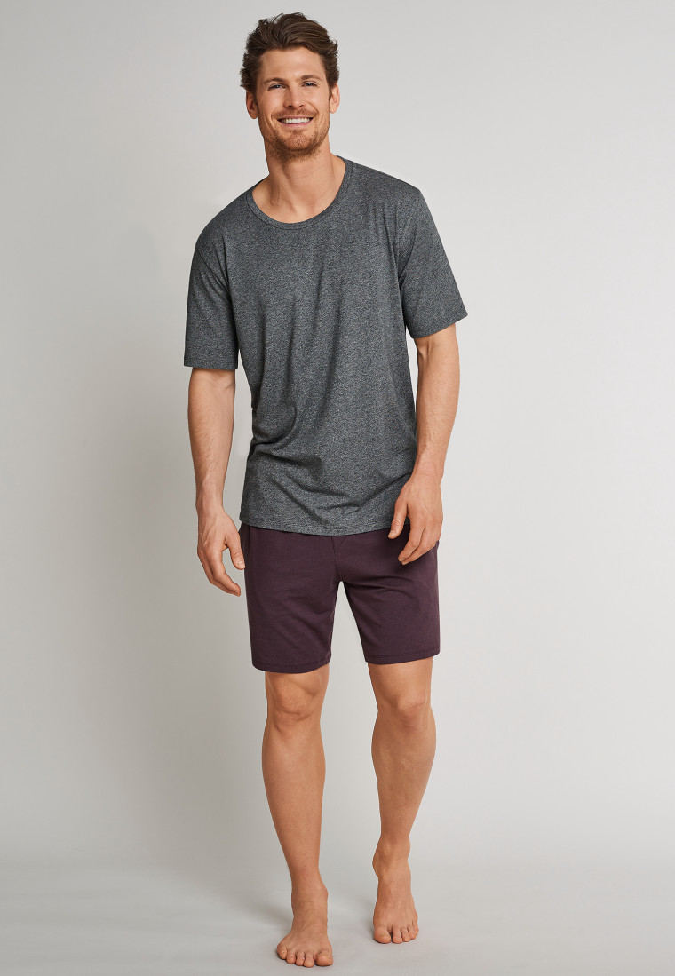T-shirt à manches courtes gris foncé chiné à col rond - Mix & Relax Cotton Modal