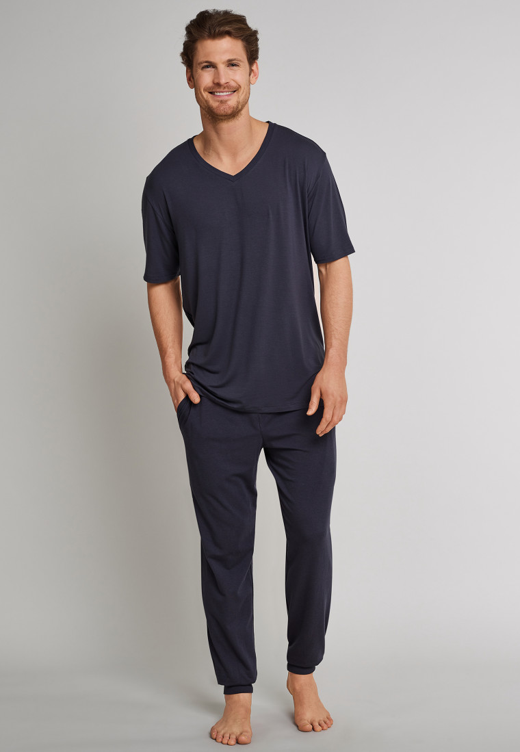 Shirt kurzarm V-Ausschnitt dunkelgrau - Mix+Relax