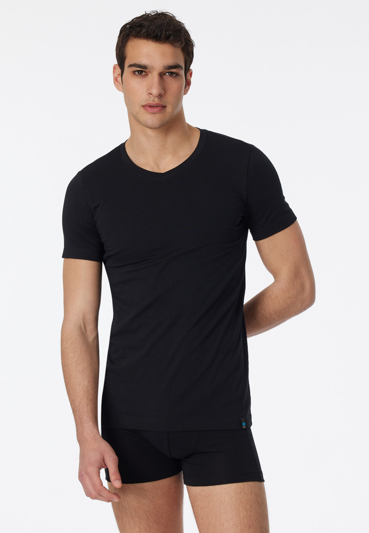 Maglia scollo a V manica corta, di colore nero - Long Life Cotton