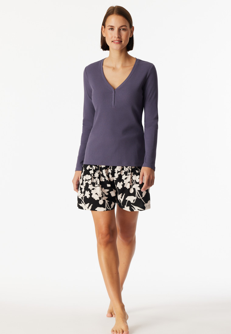 Shirt langarm Doppelripp Druckknöpfe indigo - Mix+Relax