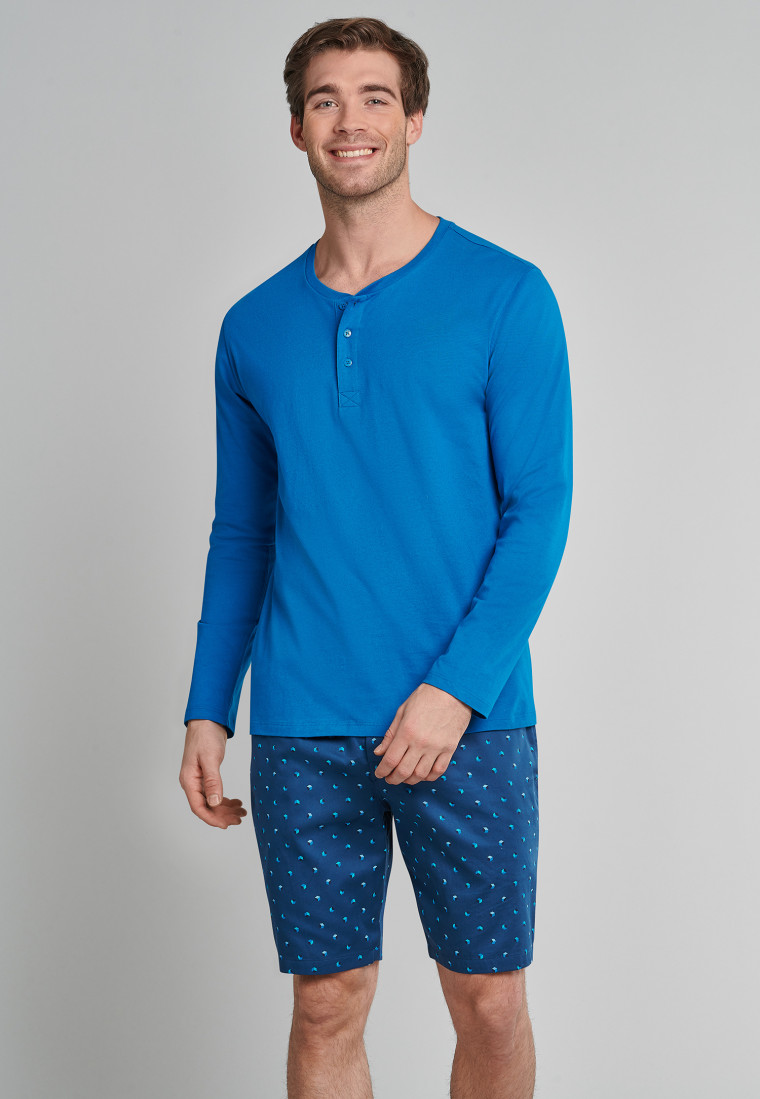 Shirt langarm Jersey Knopfleiste blau - Mix+Relax