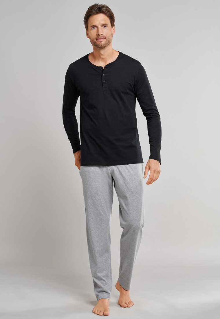 Tee-shirt noir à manches longues et patte de boutonnage - Mix & Relax