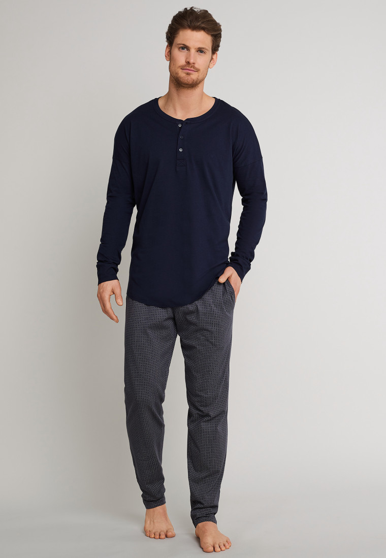 Long-sleeved loose fit shirt button placket dark blue - Mix & Relax
