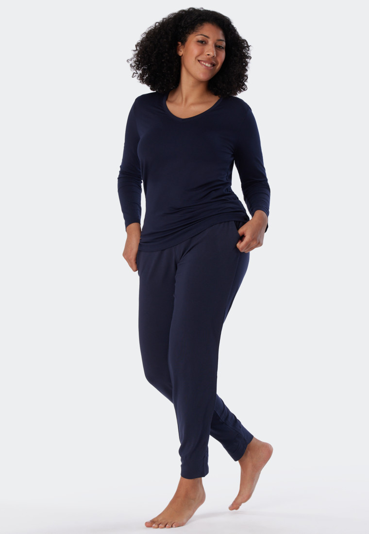 Shirt long-sleeved modal V-neck blue - Mix & Relax