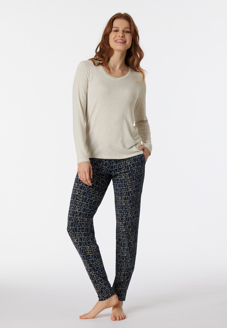 Shirt lange mouwen modal V-hals naturel gemêleerd - Mix+Relax