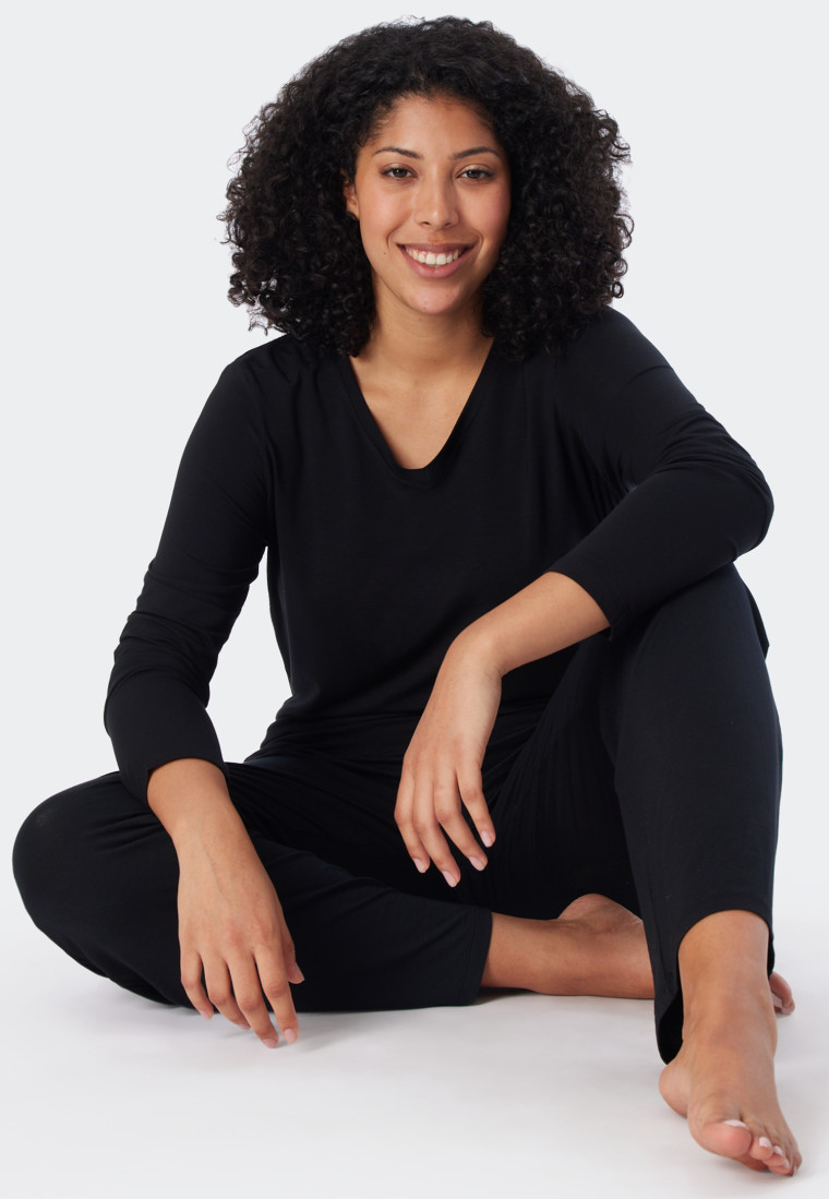 Shirt long-sleeved modal V-neck black - Mix & Relax