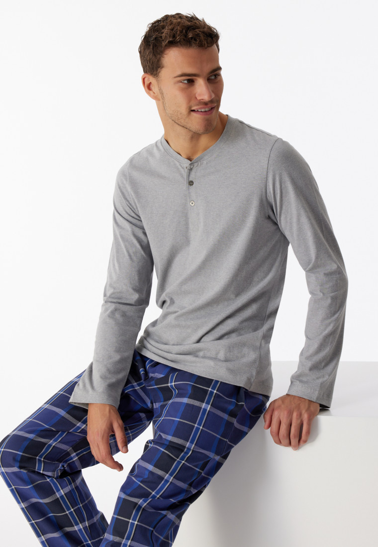 Maglia a maniche lunghe in cotone biologico con abbottonatura, grigio screziato - Mix+Relax