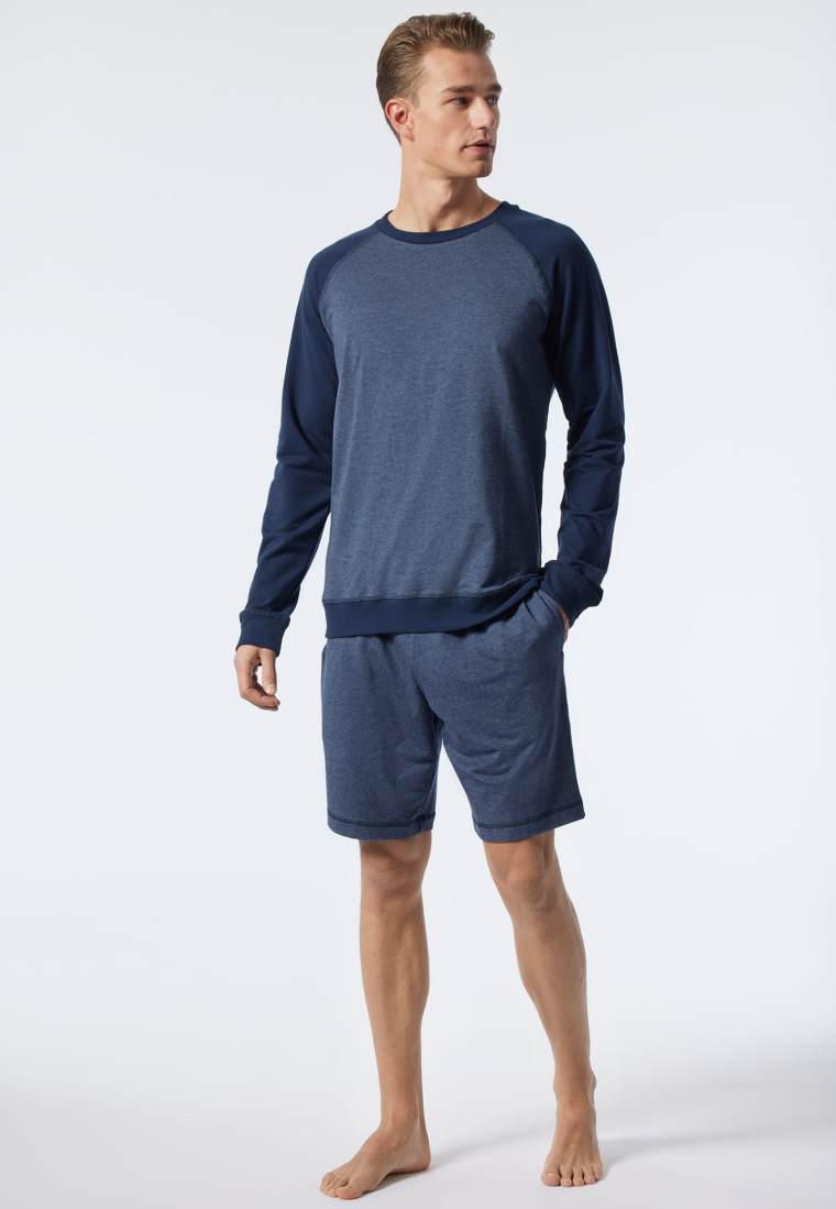 Maglia a manica lunga con polsini, in tencel, girocollo, fantasia in blu scuro - Mix+Relax