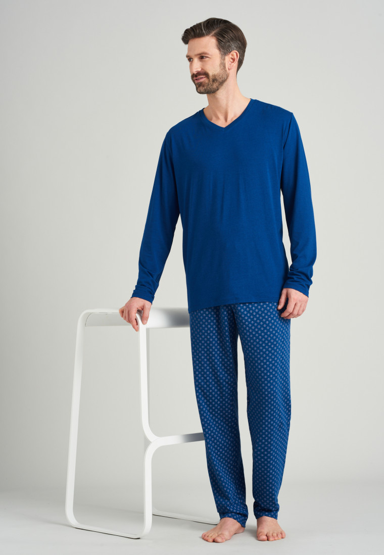Shirt langarm V-Ausschnitt blau - Mix+Relax