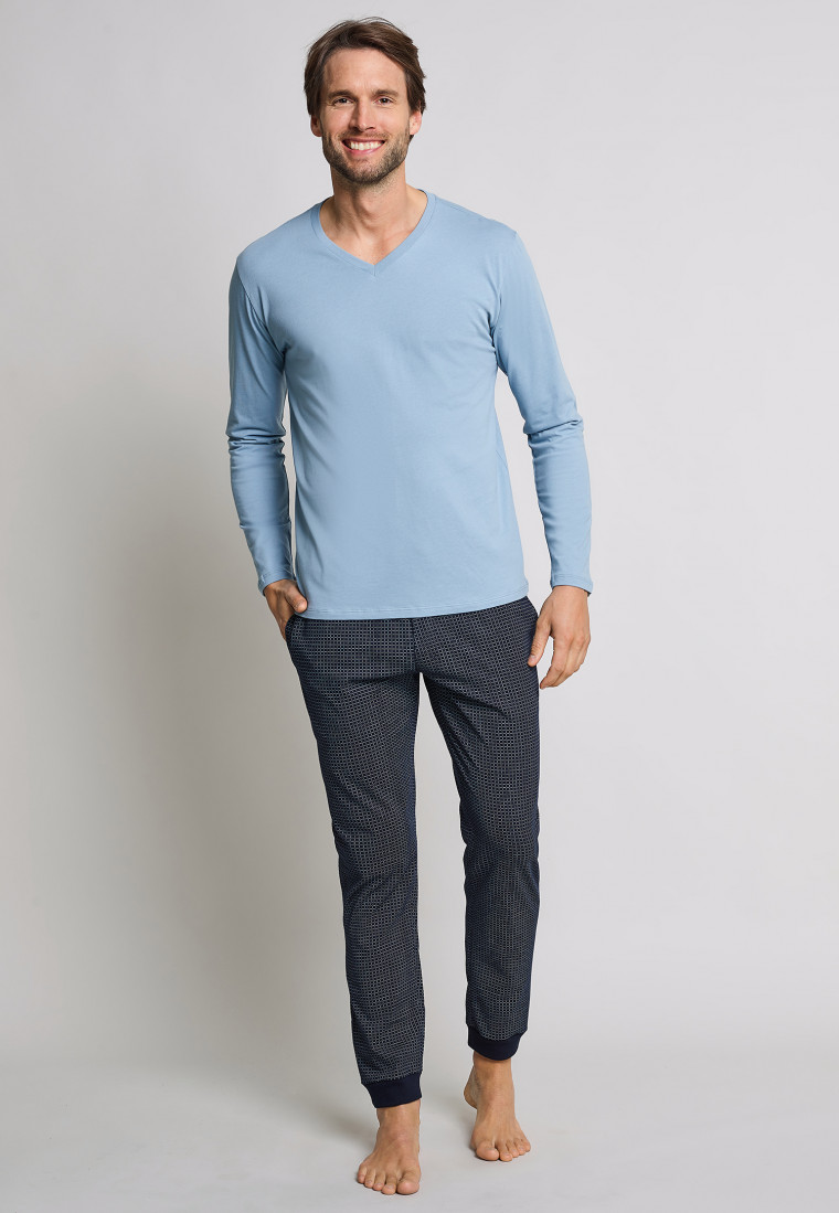Shirt langarm V-Ausschnitt hellblau - Mix & Relax Cotton