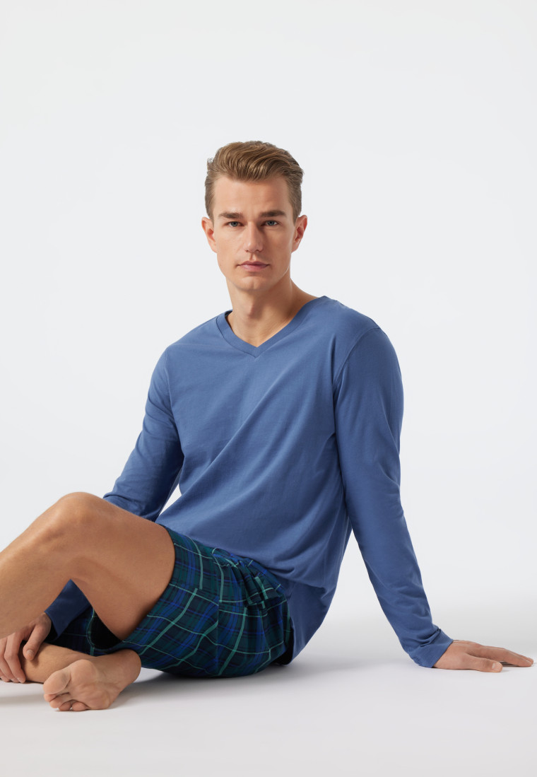 Shirt langarm V-Ausschnitt jeansblau - Mix+Relax