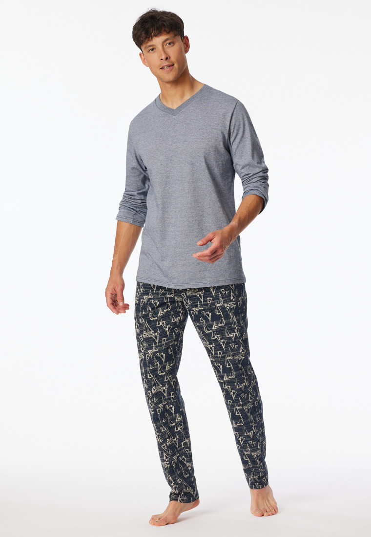 Shirt long-sleeve v-neck midnight blue ringed - Mix+Relax