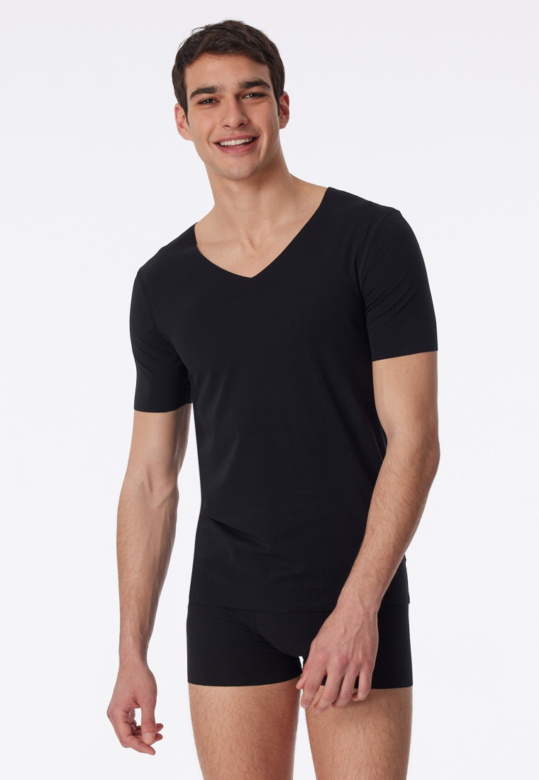 Schiesser Shirt Interlock seamless kurzarm V-Ausschnitt schwarz - Laser Cut