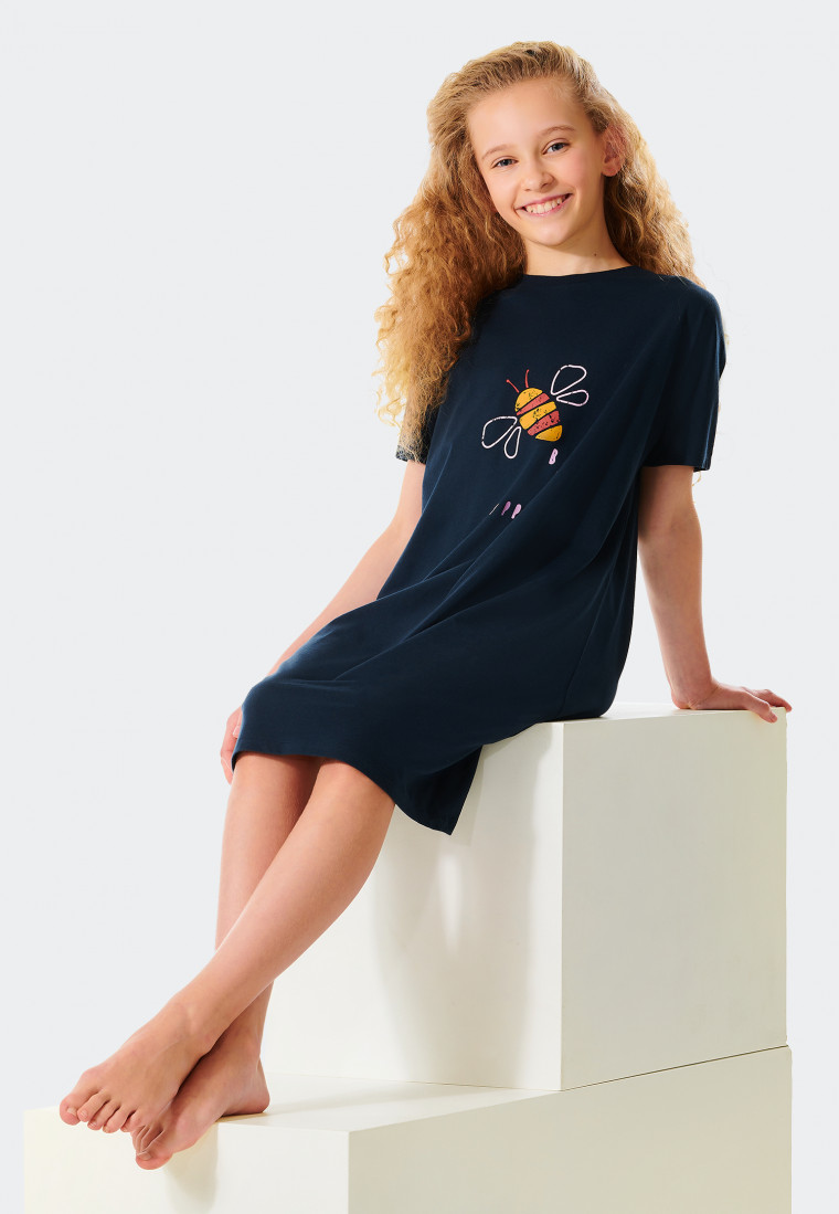 Chemise de nuit manches courtes coton biologique abeille anthracite - Happy Summer