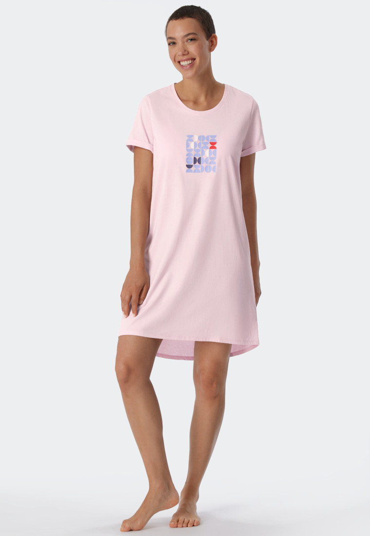 Slaapshirt korte mouwen print zachtroze - Essential Nightwear