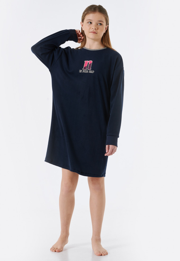 Sleepshirt langarm Fleece Bündchen nachtblau - Teens Nightwear