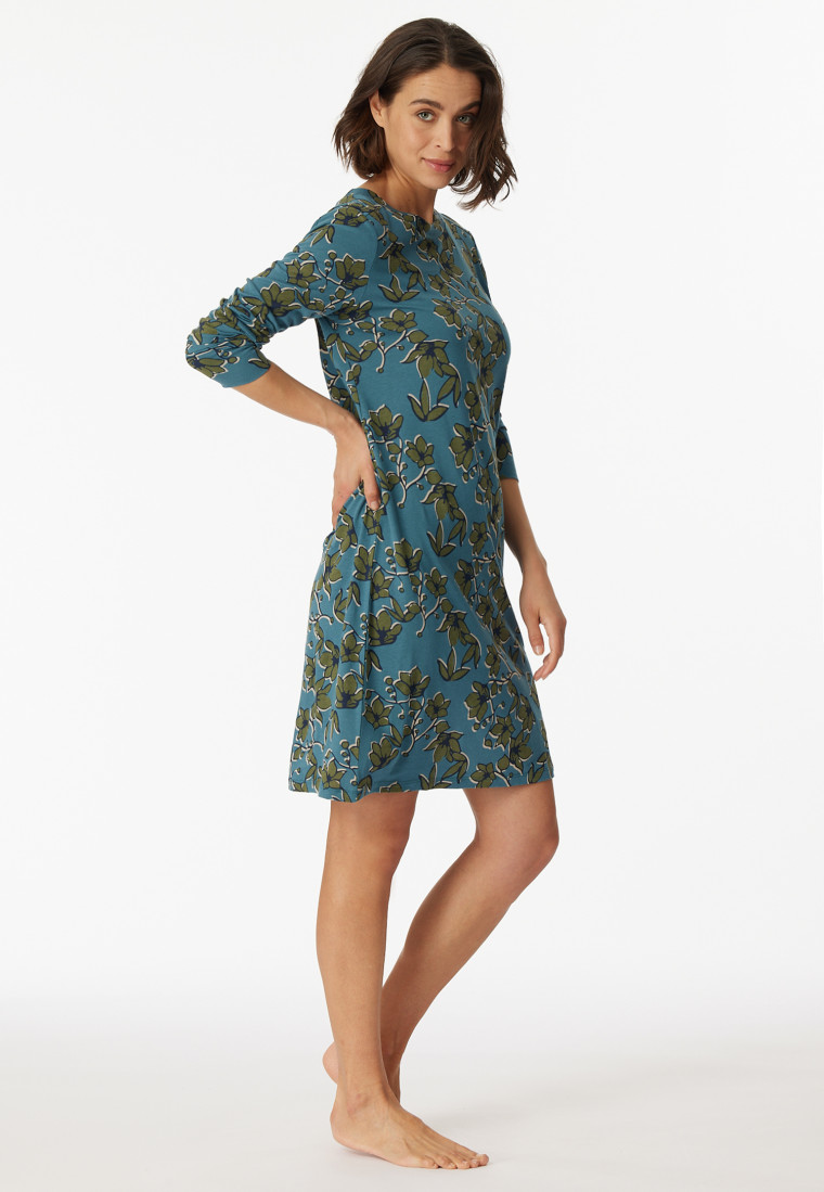 Slaapshirt lange mouwen modal bloemenprint petrol - Contemporary Nightwear