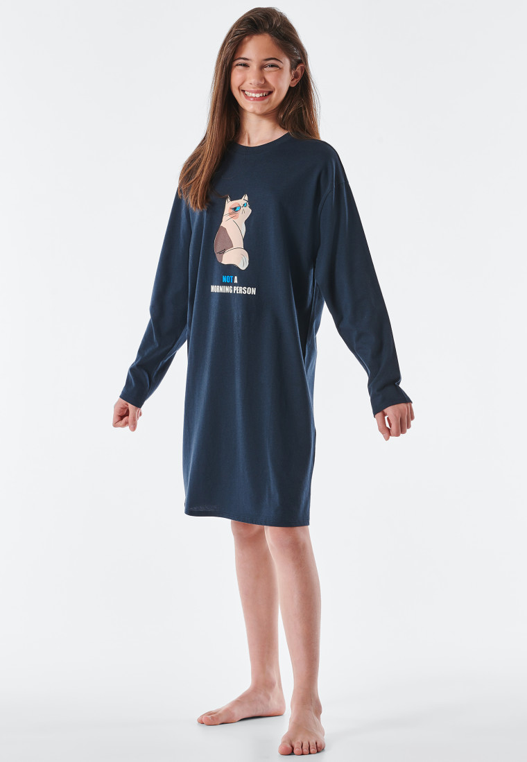 Sleepshirt langarm Organic Cotton Katze anthrazit - Natural Rythm
